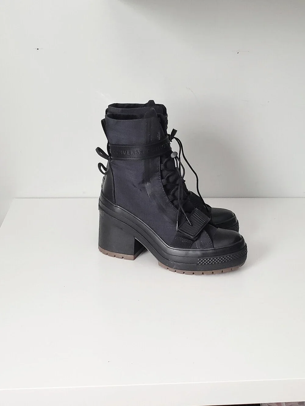 Converse Black Chuck Taylor All Star GR82 Chunky Heel Boots Size 7.5